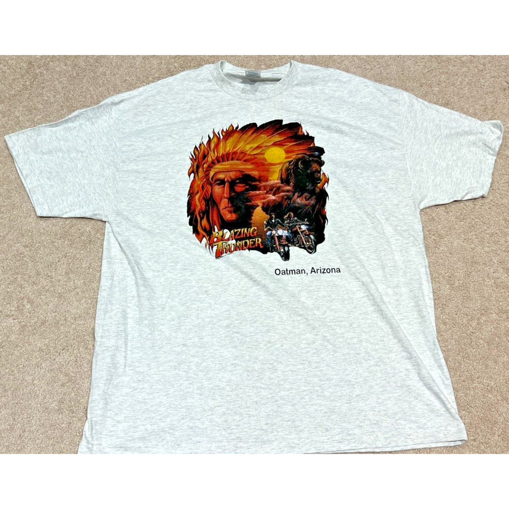 Vintage Thunder Native American Indian Chief Motorcycle Biker T-Shirt Tee 2XL